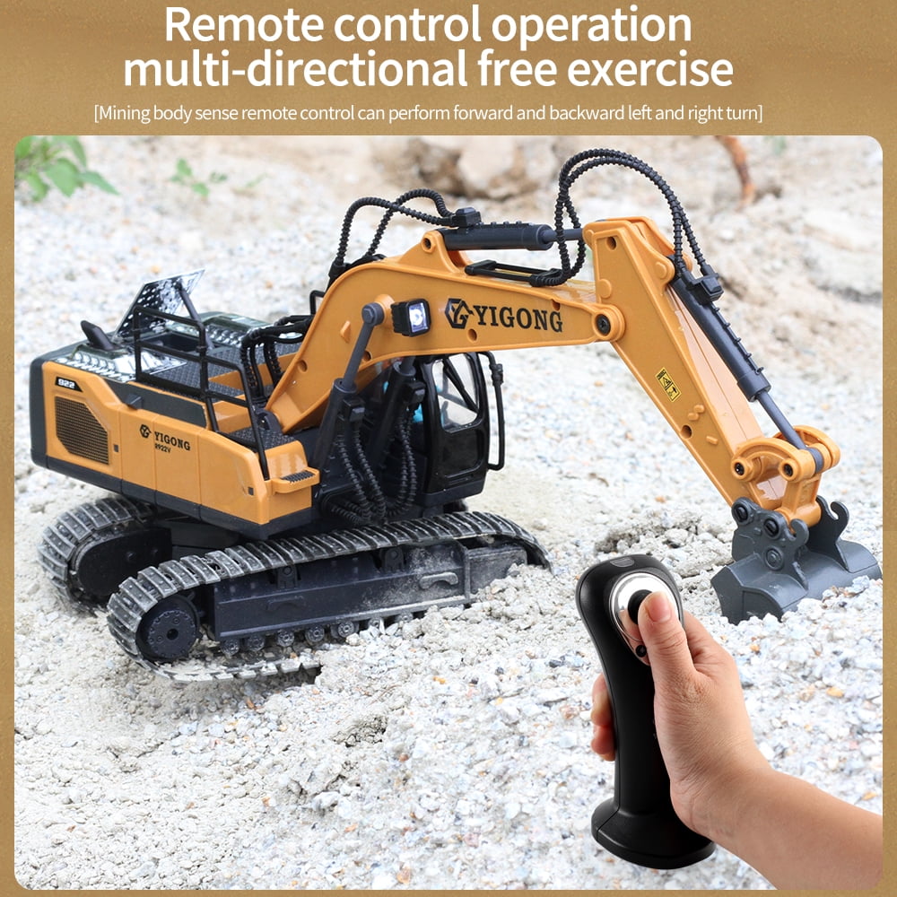 1:20 Inductive Infinite Rotation Remote Control Excavator, 11 Channel RC Construction Vehicle Toys, Rechargeable RC Engineering Car Gifts,2 Battery