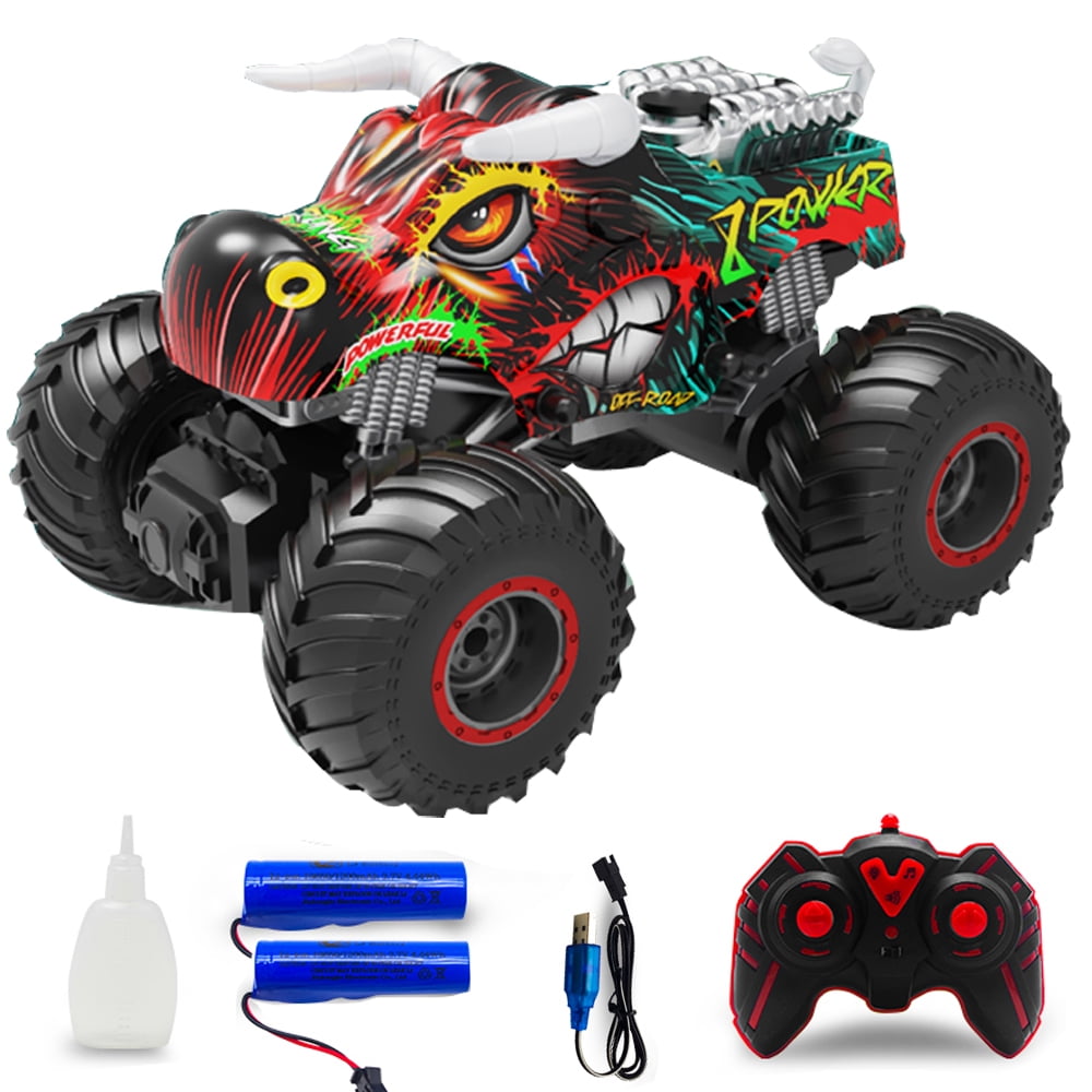 1:16 Remote Control Monster Truck, 2.4GHz All Terrain Off-Road Remote Control Cars,RC Car with Spray Music and Light for Kids Girl Boys 4-7 8-12 Kids,2 Batteries