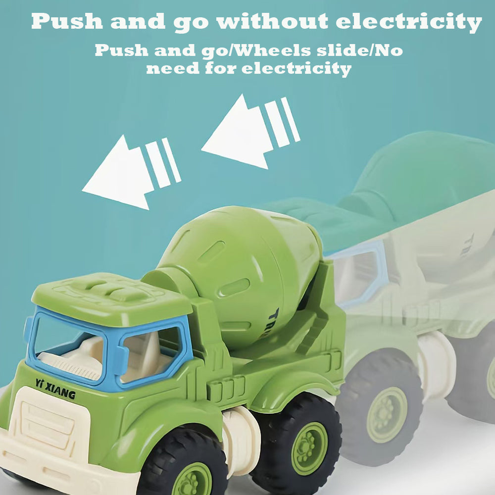 XITZ Inertial Construction Vehicles Girls Boys Toy Playsets,Cute Engineering Diecast Car Crane Excavator Dump Mixer Truck Toys Gift for Kids(4 pcs)