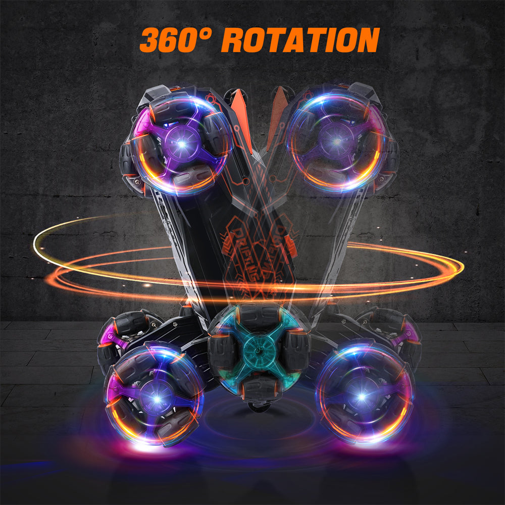 SKYMONSTER JC03 Six Wheel RC Stunt Car,4WD Swing Arm Drift Vehicle,2.4G Double Control Deformation Remote Control Cars with Lighting Spray for Ages 8-13 Kids Toys