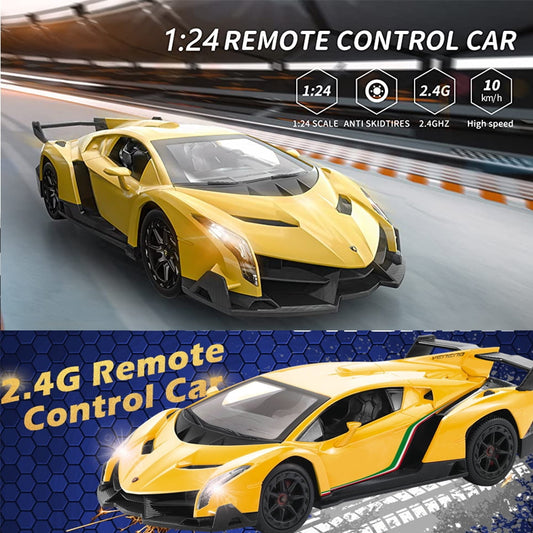 2425S RC Cars - 1:24 Officially Licensed Lambo Veneno, Electric Sport Racing , Car Model Vehicle, for Childers and Adults Toys and Gifts (Yellow)