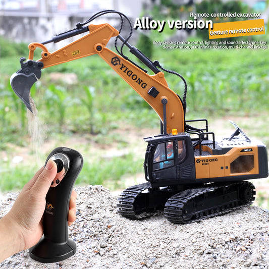 Inductive Infinite Rotation 11 Channel Remote Control Excavator,RC Construction Vehicle Toys, Rechargeable RC Engineering Car Gifts for Adults and Childers Toys ,2 Battery