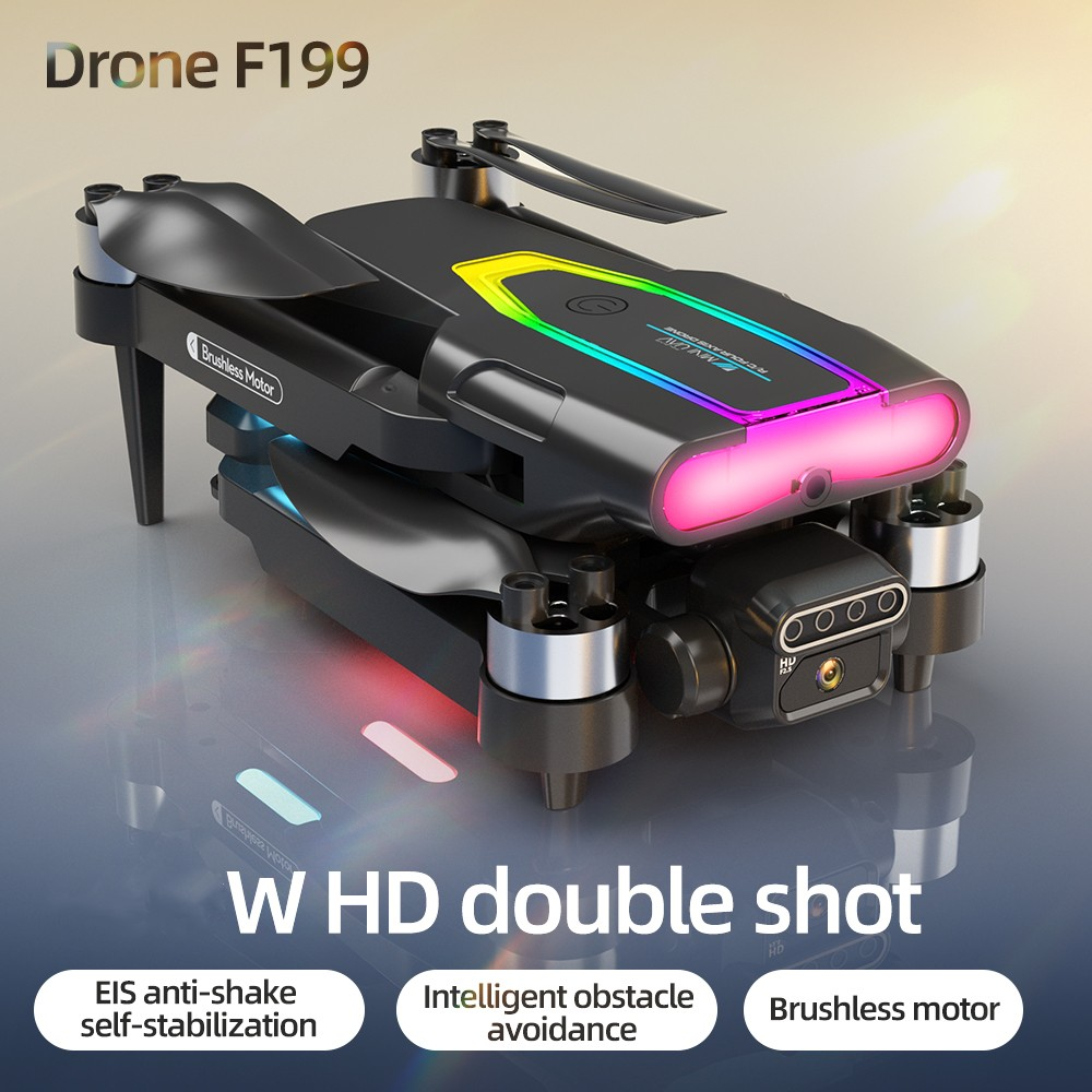 F199 Drone with HD Camera , Brushless Motor ,FPV Foldable RC Drones ,Altitude Hold, Headless Mode, One Key Start, 360° Flips, Boys and Girls Toys, for Adults and Kids Gifts ,2 Battery, Black