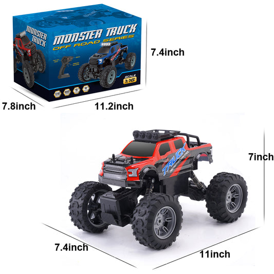 RC Car All Terrain 4WD Electric Vehicle with 2.4 GHz Remote Control, Climbing Off-Road Truck with LED Headlight and Two Rechargeable Batteries,Toys Gifts for Adults Boys