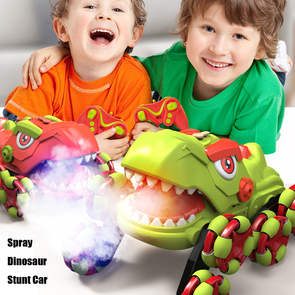 XITZ Remote Control Dinosaur Car,2.4G Stunt Vehicle with Spray,Cool LED Lights& Sound,360° Rotation Drifting RC Monster Trucks Toy Gift for Kids Boys Girls