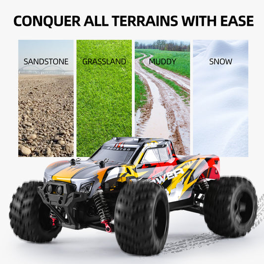 1610 High-Speed 4WD Monster RC Truck, USB Rechargeable Weather-Resistant Off-Road & All-Terrains Ready to Run, Red