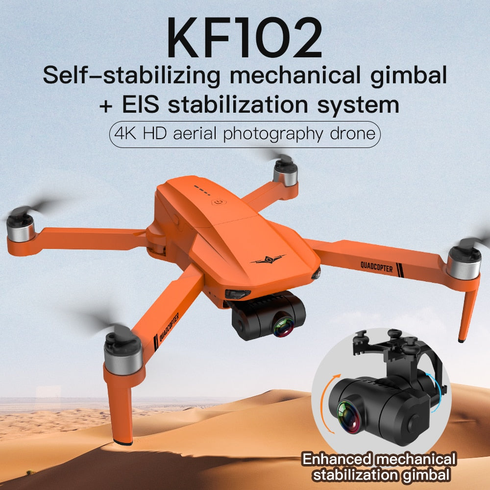 KF102 GPS Drone with UHD Camera 1080P for Adults,2-Axis Gimbal,Brushless Motor with 2 Batteries,Orange