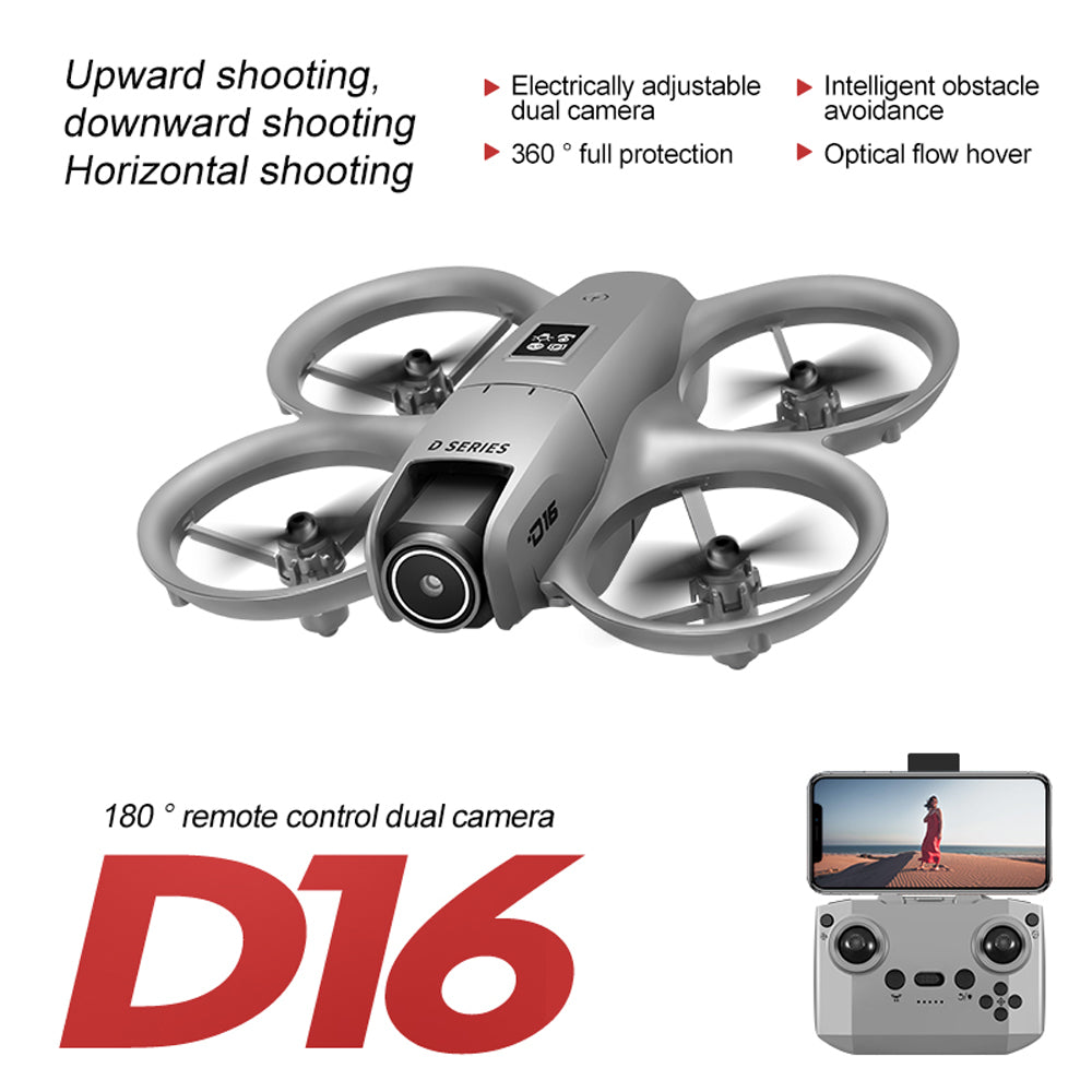 D16 Mini RC Drone,8K HD 180 ° Remote Control Dual Camera Aircraft ,360° Obstacle Avoidance,Optical Flow Hover,WiFi Quadcopter Gift Toys for Kids Adult