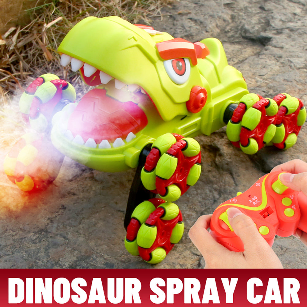 XITZ Remote Control Dinosaur Car,2.4G Stunt Vehicle with Spray,Cool LED Lights& Sound,360° Rotation Drifting RC Monster Trucks Toy Gift for Kids Boys Girls