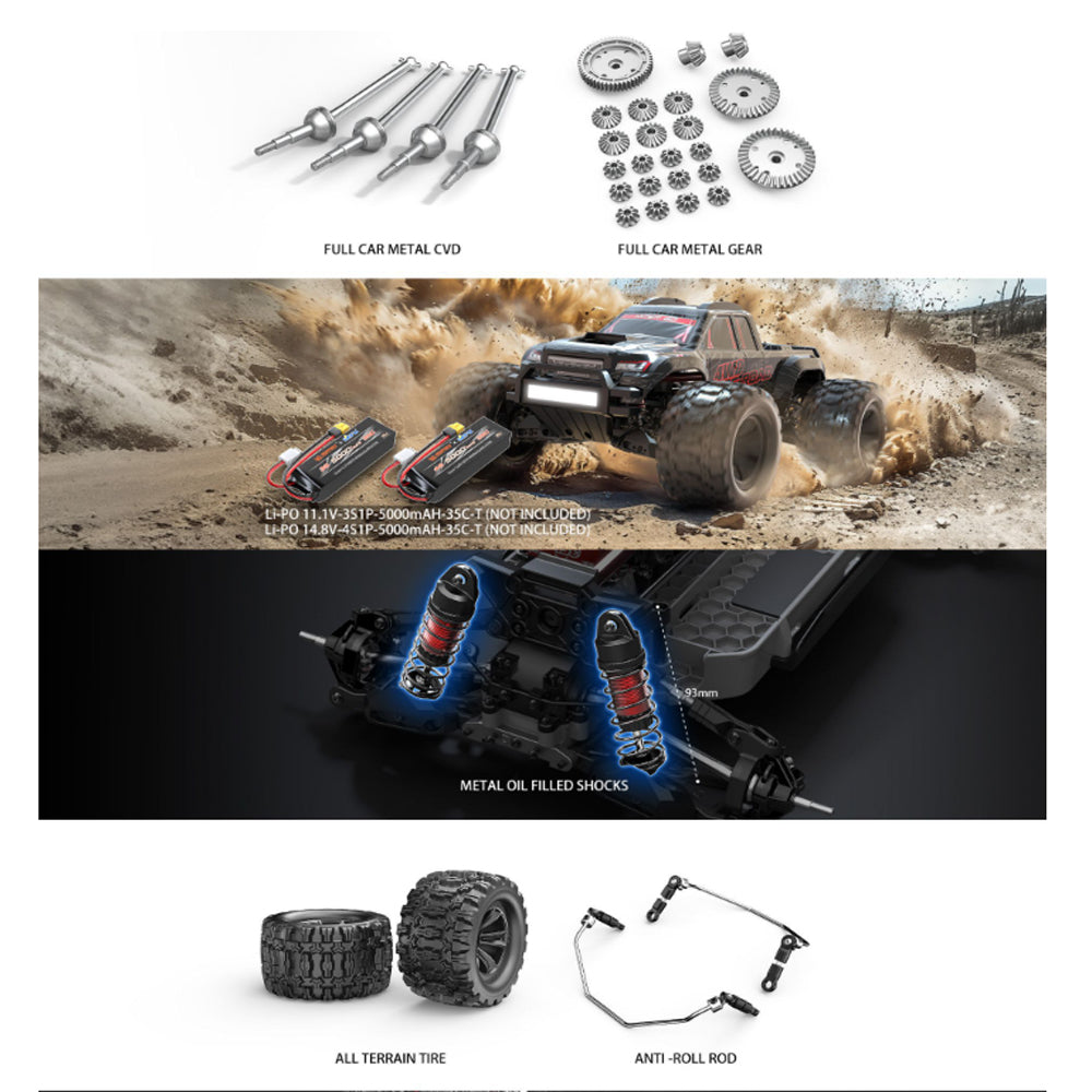 MJX 1:10 Brushless Remote Control Car,4WD Big Foot High-Speed Off-Road Vehicle, with 3S 5200mAh Lipo Battery for Adult,Ages 8-13 Kids Gift Toy RC Cars