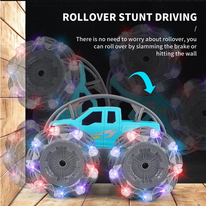 2.4G RC Horizontal Drift Stunt Car with Cool Light, Degree Rotation, 45 Degree Slope Climbing, Spin like a Top, Traverasble Climbing Car, Blue