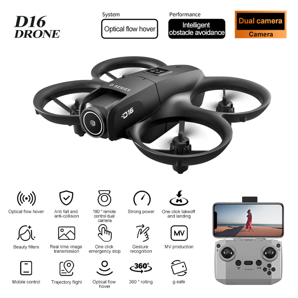 D16 Mini RC Drone,8K HD 180 ° Remote Control Dual Camera Aircraft ,360° Obstacle Avoidance,Optical Flow Hover,WiFi Quadcopter Gift Toys for Kids Adult