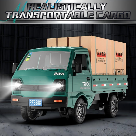 KF21 2.4G 1:16 Scale Remote Control Car with Simulated Lighting Manual Door Opening RC Truck with Cool Light Spray