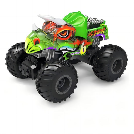 Triceratops Spray Remote Control Vehicle, 2.4GHz All Terrain Monster Cars, 1:16 Monster Truck RC Trucks, Monster Car with Spray Music and Light for Kids, Green