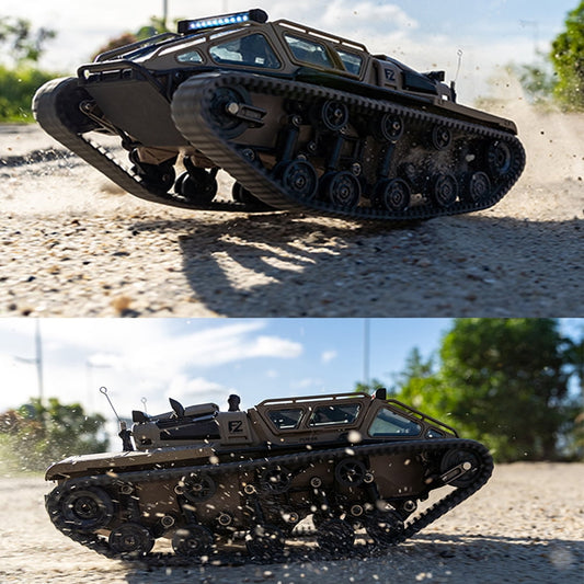 1:16 RC Tank Car,2.4Ghz Remote Control Crawler 10KM/H High Speed Tanks Model,4WD Off-Road 360°Rotating Drifting Vehicle,2 Batteries,Truck Toy for Kids