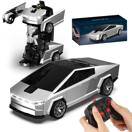 RC Cars Transform Cyber Pickup Truck Cars Robot Toy for Kids, 2.4GHz Remote Control Car with One-Button Deformation 360° Rotation LED Lights Christmas Birthday Gifts for Boys Age 4-7-8-1(1:18 Scale)2
