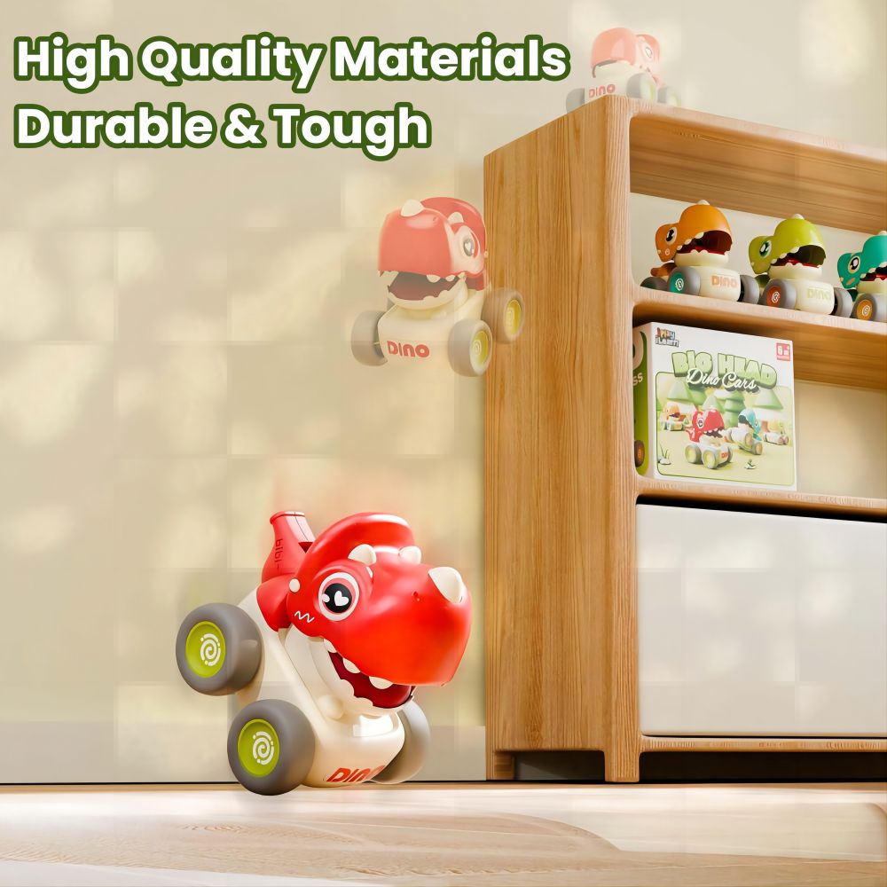 SKYMONSTER Toddler Dinosaur Car Toys for Kids, Press and Go Whistle Truck Educational Toys for Children, 4PC, Multicolor