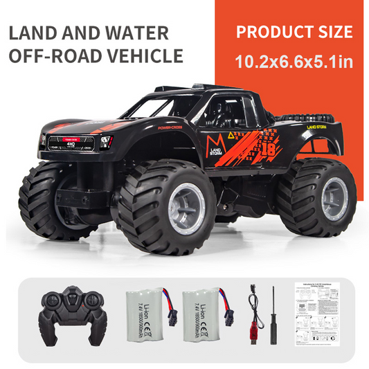 Amphibious Remote Control Car Truck Toys, 1:16 All Terrain 4WD Off-Road RC Car Waterproof, RC Monster Truck for Boys/Girls, Kids Pool Toys Gifts,Red Color 2 Batteries