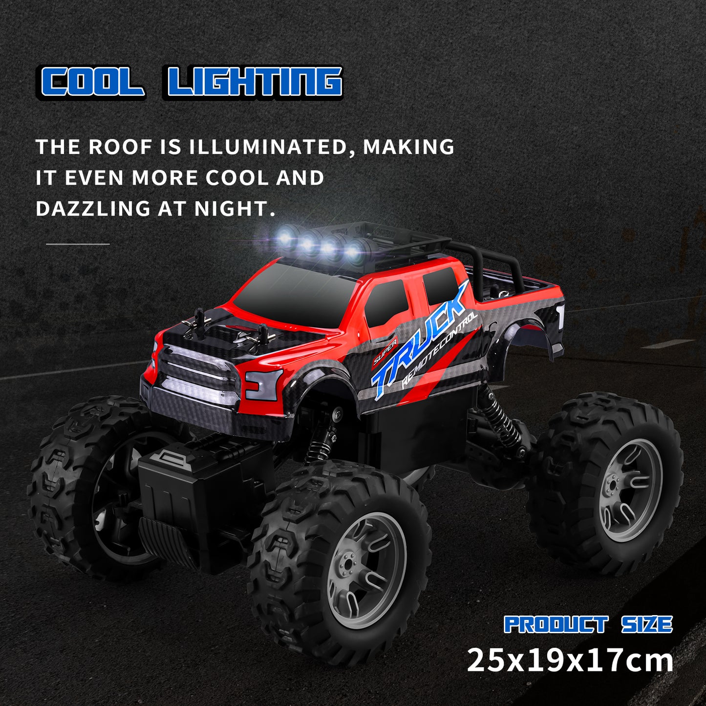 RC Car All Terrain 4WD Electric Vehicle with 2.4 GHz Remote Control, Climbing Off-Road Truck with LED Headlight and Two Rechargeable Batteries,Toys Gifts for Adults Boys