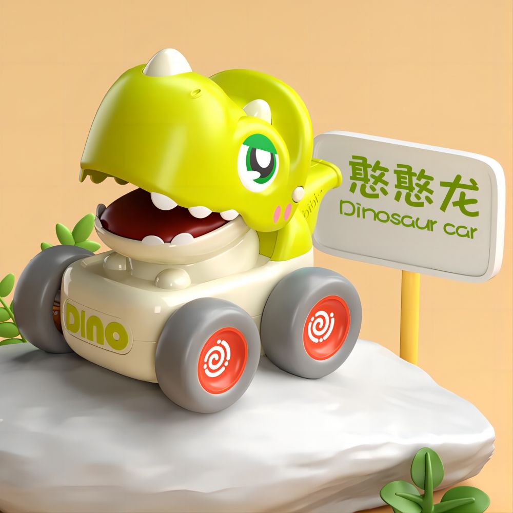 SKYMONSTER Toddler Dinosaur Car Toys for Kids, Press and Go Whistle Truck Educational Toys for Children, 1PC, Green