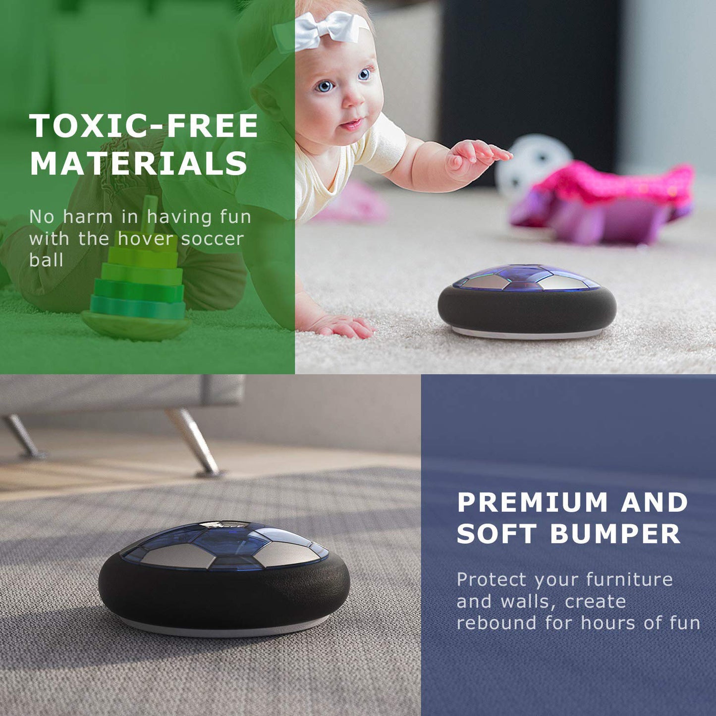 Air Power Hover Ball with LED Light and Foam Bumper Air Floating Soccer Ball Toys Gifts for Kids Indoor Outdoor Toys