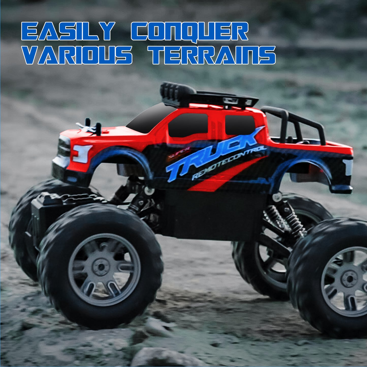 RC Car All Terrain 4WD Electric Vehicle with 2.4 GHz Remote Control, Climbing Off-Road Truck with LED Headlight and Two Rechargeable Batteries,Toys Gifts for Adults Boys