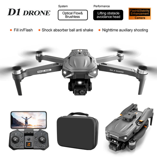 New D1 Drone with Camera for Adults, FPV Drones for kids Beginners with Upgrade Optical Flow Brushless,Lifting and Obstacle Avoidance Folding Drone,150 � Adjustable Lens,2 Batteries