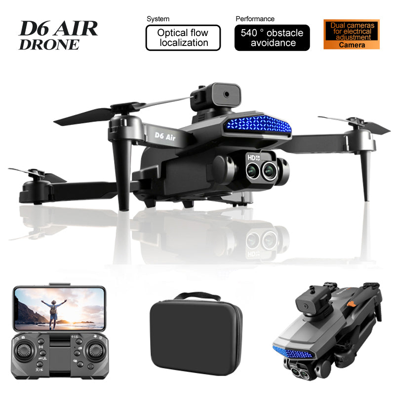 New D6 Air Drone With HD Dual ESC Camera Optical Flow Localization 540 Intelligent Obstacle Avoidance WIFI FPV Headless Mode RC Foldable Quadcopter UAV Toys for Christmas Birthday Gift
