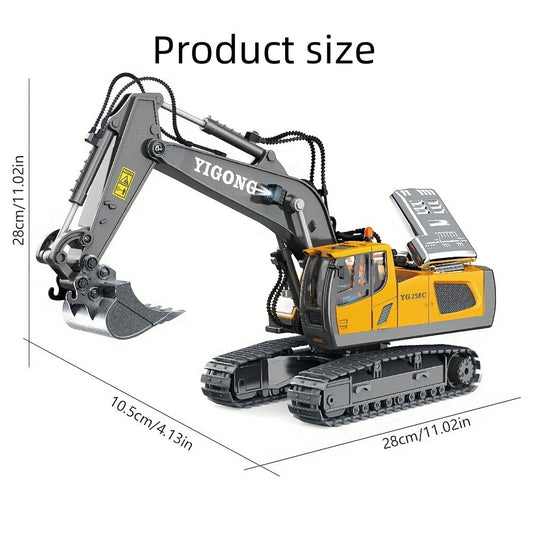 TZDZRC  Remote Control Excavator, 11 Channel RC Construction Vehicle Toys, Rechargeable RC Engineering Car Gifts for Kids