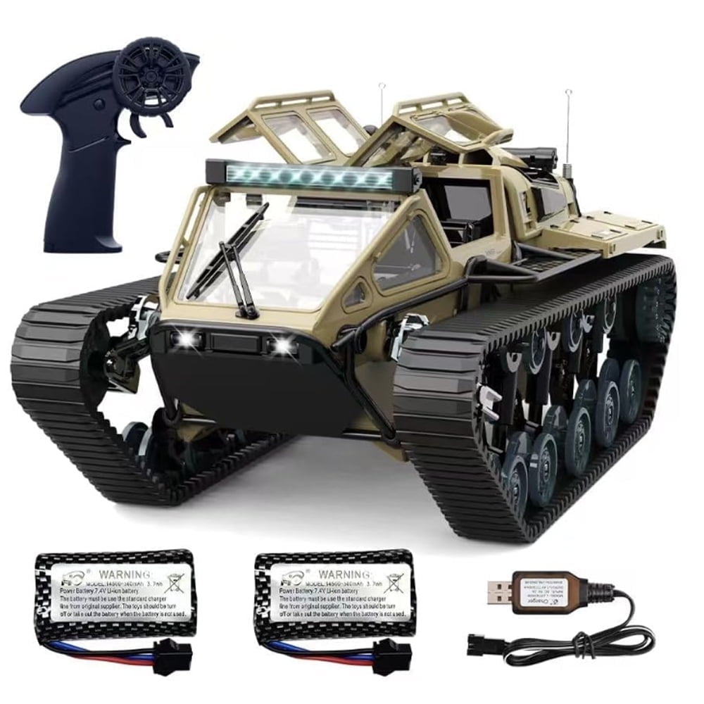 TZDZRC 1:16 RC Tank Car,2.4Ghz Remote Control Crawler Tanks Model,4WD 10KM/H High Speed Off-Road 360°Rotating Drifting Vehicle,Truck Toy for Kids,2 Batteries