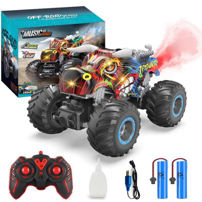 1:16 Remote Control Monster Truck, 2.4GHz All Terrain Off-Road Remote Control Cars,RC Car with Spray Music and Light for Kids Girl Boys 4-7 8-12 Kids,2 Batteries