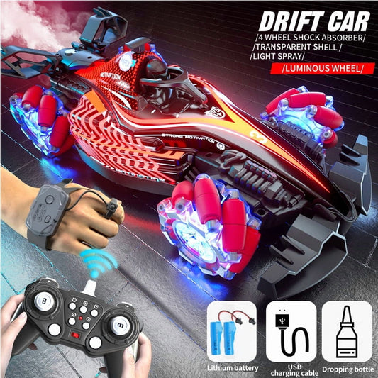 1:18 High Speed Remote Control Racing Car ,2.4GHz 4WD Electric Drift RC Car, Cool LED Lights, Crash Resistant Design, for Children and Adults Toy Gifts,Red ,2Battery