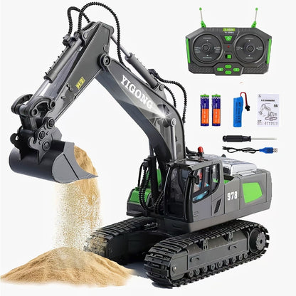 1:20 Remote Control Excavator,11 Channel RC Construction Vehicles Toys,2.4Ghz 680° Rotation Sand Digger Truck with Metal Shovel ,for Boys Kids Age 6+ Year Old