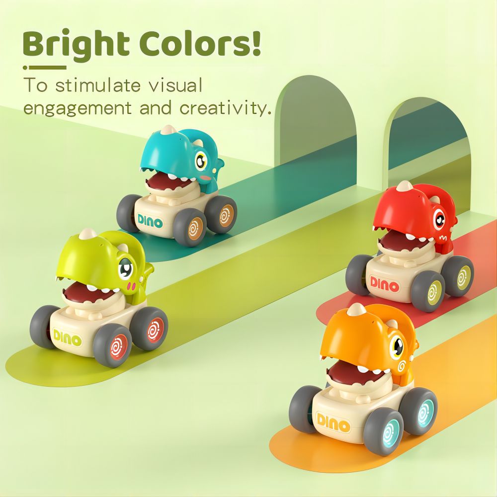 SKYMONSTER Toddler Dinosaur Car Toys for Kids, Press and Go Whistle Truck Educational Toys for Children, 2PC, Green and Red