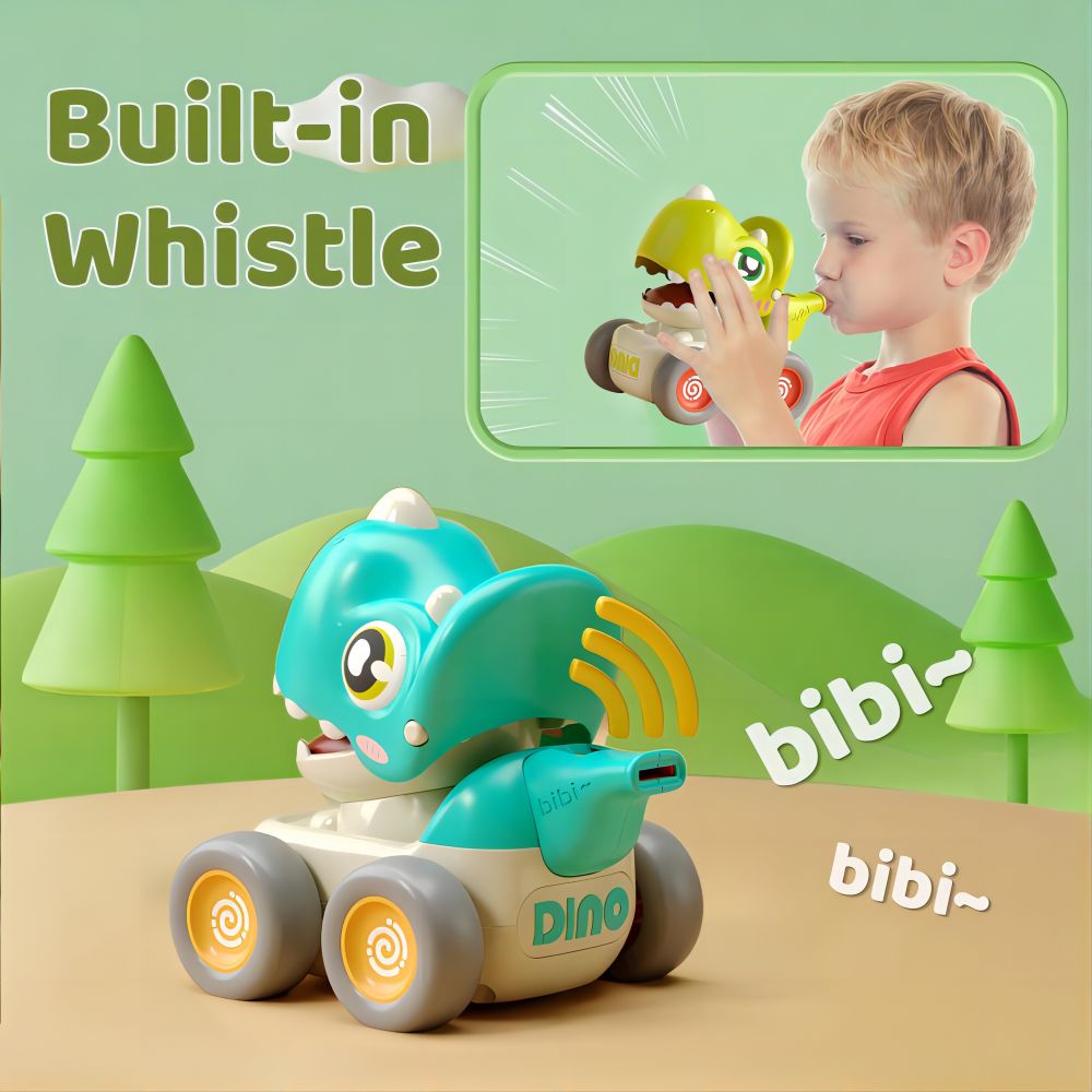 SKYMONSTER Blue and Orange 2 PC Dinosaur Car, Big Eyed Dinosaur Press Whistle Car for Kids, Cute Cartoon Style, Customized for Small Hands, ABS Material, Soft Whistling Sound, Cute Toys for Kids