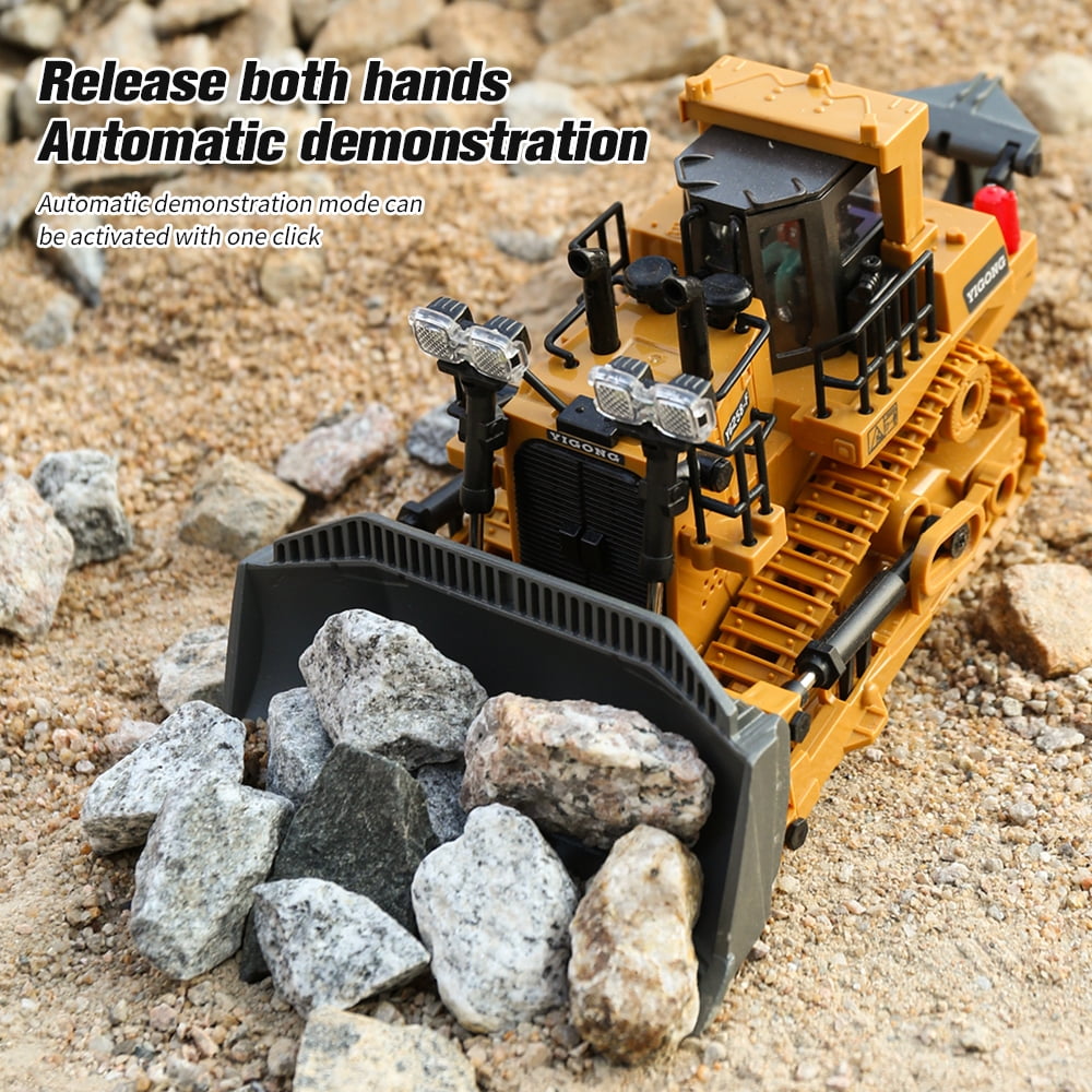 9-Channel Metal RC Bulldozer,Construction Remote Control Play Toys with Lights and Sound, Track Type Tractor Toy for  Boys, Kids Birthday Gift
