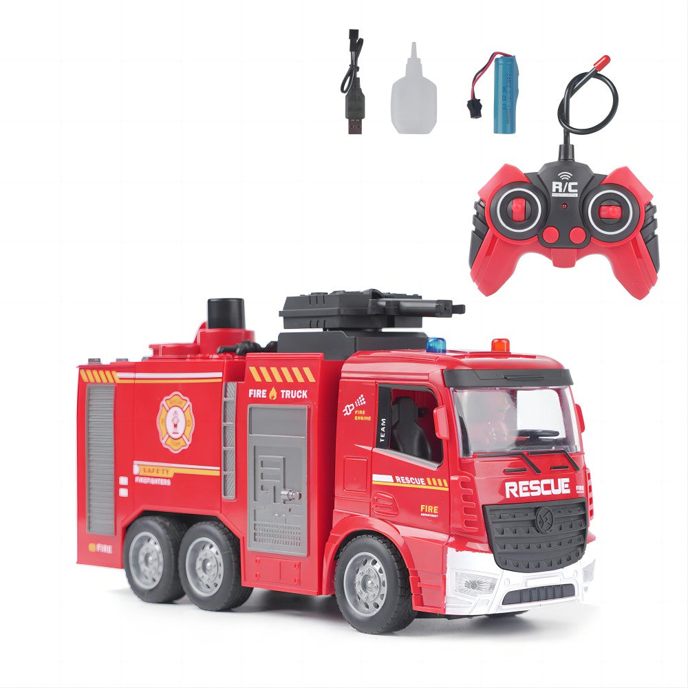 1:20 RC Water Tank Fire Truck and Cloud Ladder Fire Truck 2-in-1, 6-Channel, Manually Press to Spray Water, Light+Music, 12 Meters Remote Control Distance, Toys for Children, Christmas Gifts