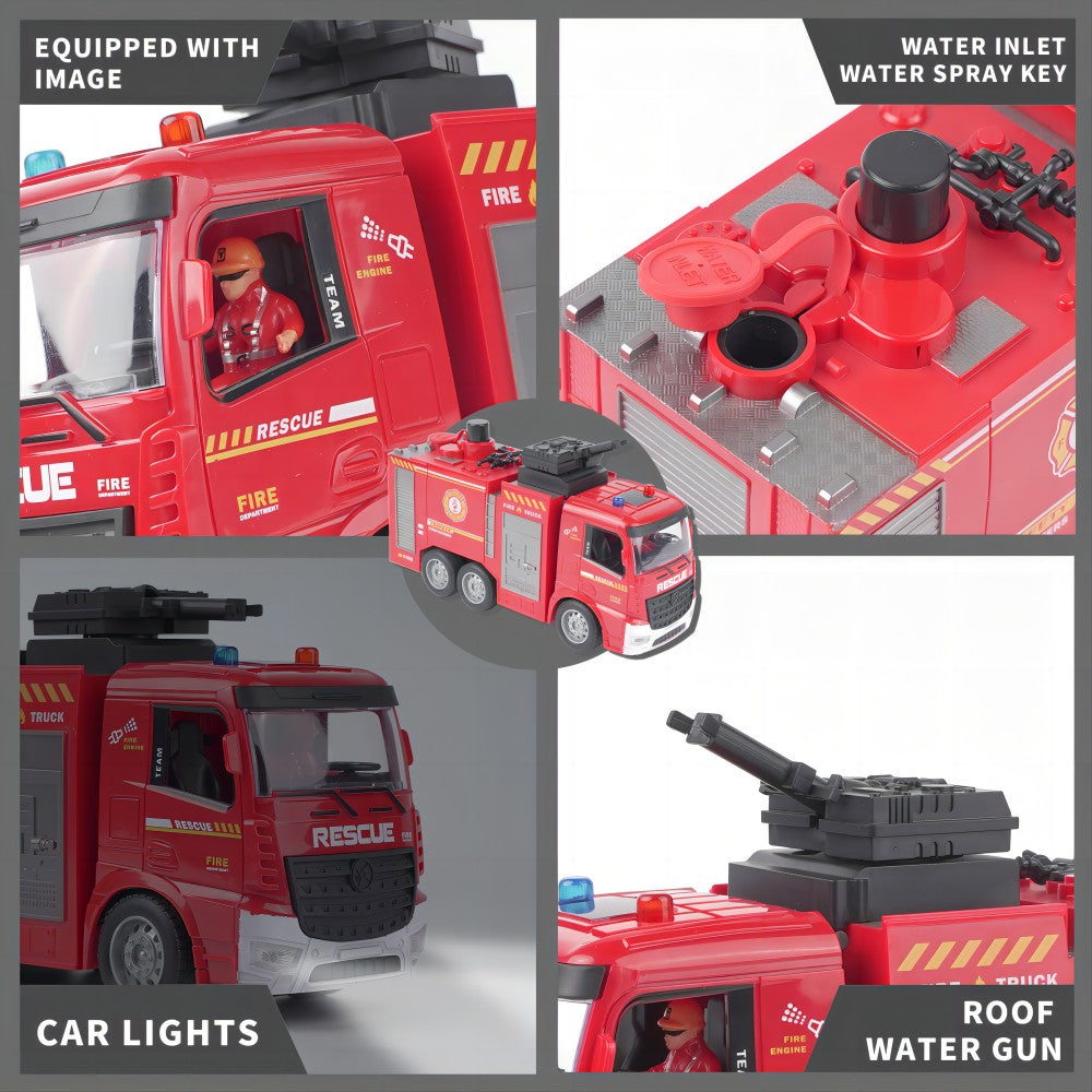 RC Water Tank Fire Truck and Cloud Ladder Fire Truck 2-In-1, 6-Channel, Manually Press to Spray Water, Light+Music, 50 Meters Remote Control Distance, Toys for Children, Christmas Gifts