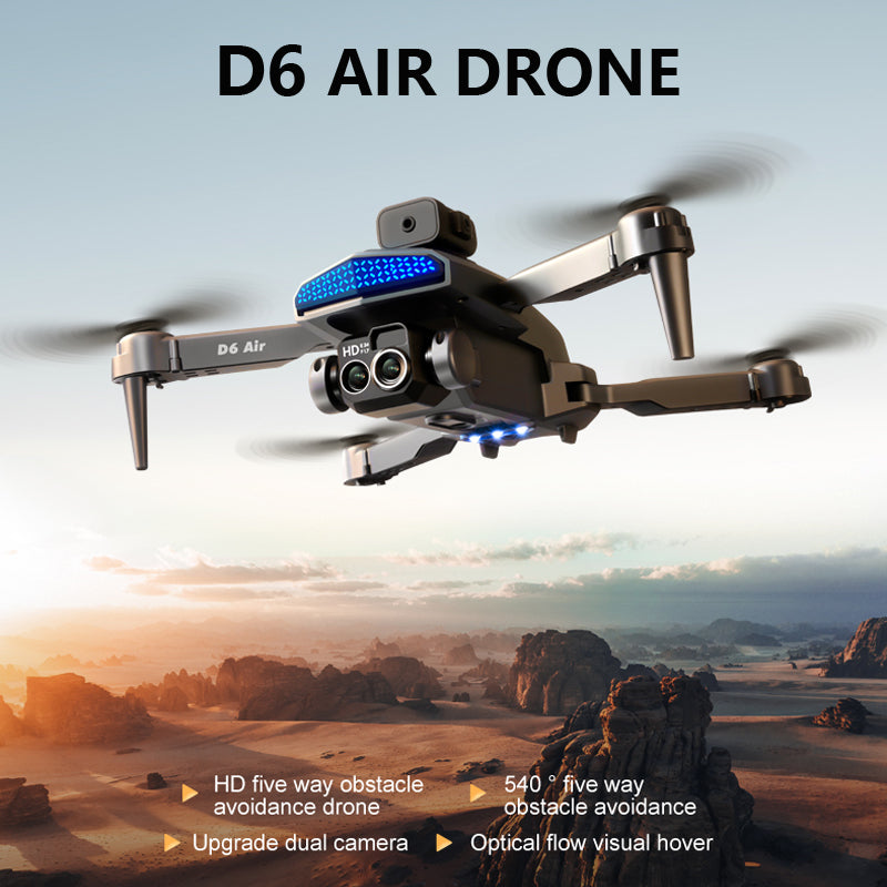 New D6 Air Drone With HD Dual ESC Camera Optical Flow Localization 540 Intelligent Obstacle Avoidance WIFI FPV Headless Mode RC Foldable Quadcopter UAV Toys for Christmas Birthday Gift
