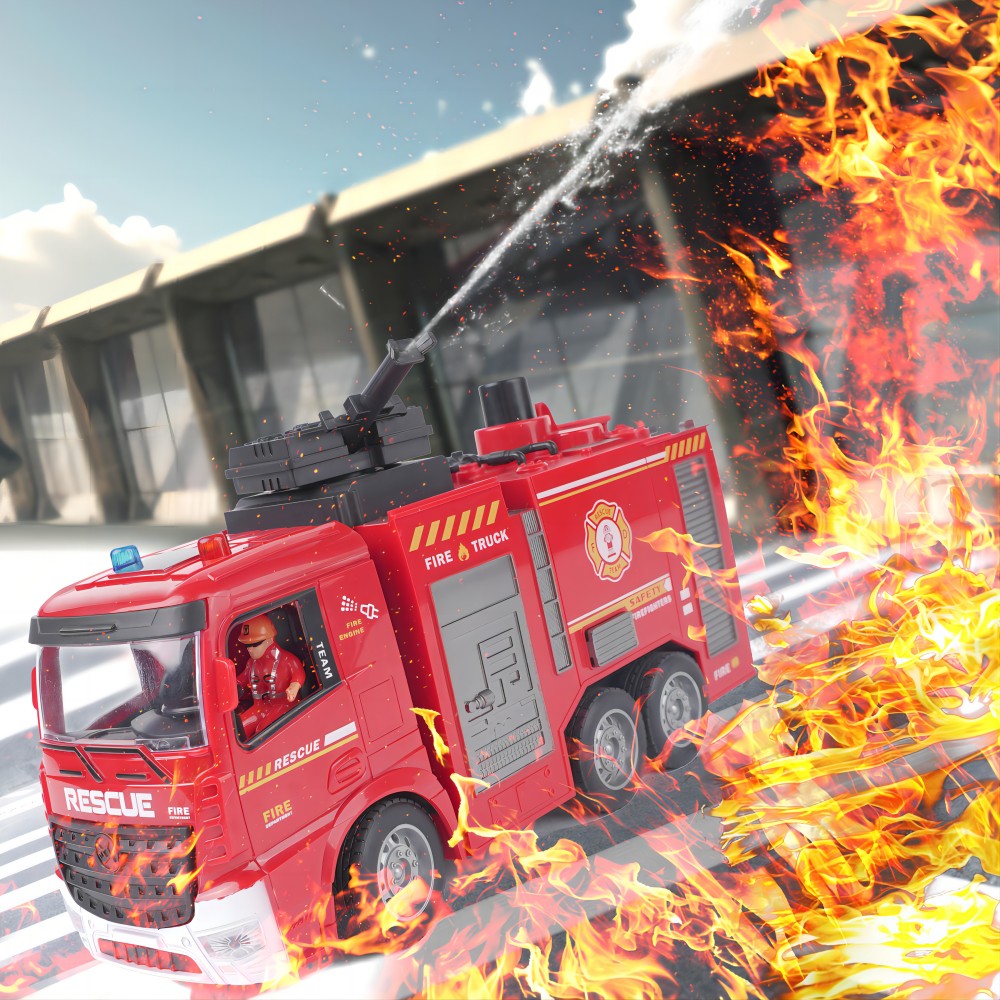 1:20 RC Water Tank Fire Truck and Cloud Ladder Fire Truck 2-in-1, 6-Channel, Manually Press to Spray Water, Light+Music, 12 Meters Remote Control Distance, Toys for Children, Christmas Gifts