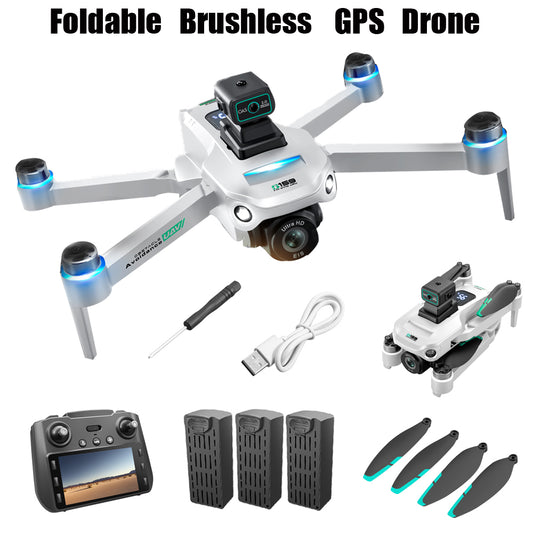 XITZ GPS Drone for Adults,Foldable RC Drones with 4K Dual HD Cameras,5G WiFi FPV Quadcopter with Brushless Motors,Screen Control,Obstacle Avoidance,Optical Flow Positioning, 3 Batteries