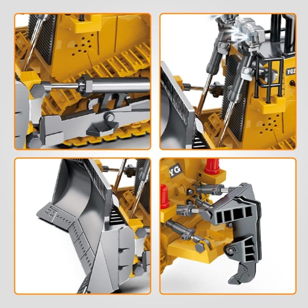 9-Channel Metal RC Bulldozer,Construction Remote Control Play Toys with Lights and Sound, Track Type Tractor Toy for  Boys, Kids Birthday Gift