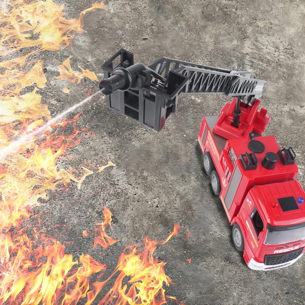 1:20 RC Water Tank Fire Truck and Cloud Ladder Fire Truck 2-in-1, 6-Channel, Manually Press to Spray Water, Light+Music, 12 Meters Remote Control Distance, Toys for Children, Christmas Gifts