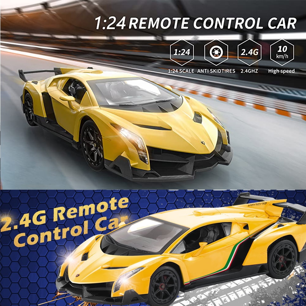 2425S RC Cars - 1:24 Officially Licensed Lambo Veneno, Electric Sport Racing , Car Model Vehicle， for Childers and Adults Toys and Gifts (Yellow)