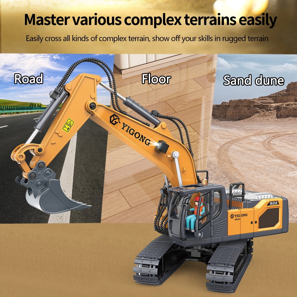 1:20 Inductive Infinite Rotation Remote Control Excavator, 11 Channel RC Construction Vehicle Toys, Rechargeable RC Engineering Car Gifts，2 Battery