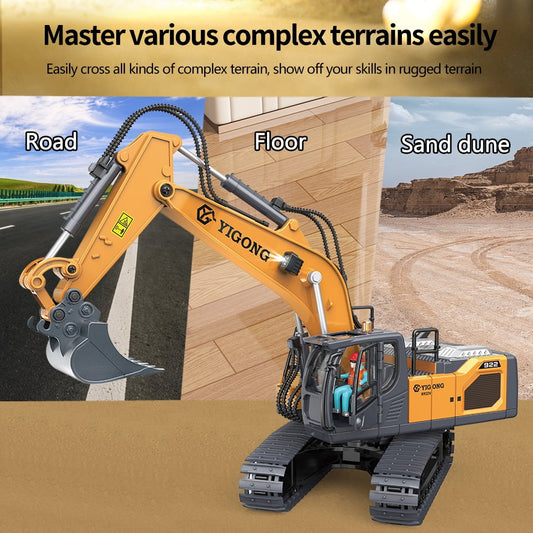 1:20 Inductive Infinite Rotation Remote Control Excavator, 11 Channel RC Construction Vehicle Toys, Rechargeable RC Engineering Car Gifts，2 Battery
