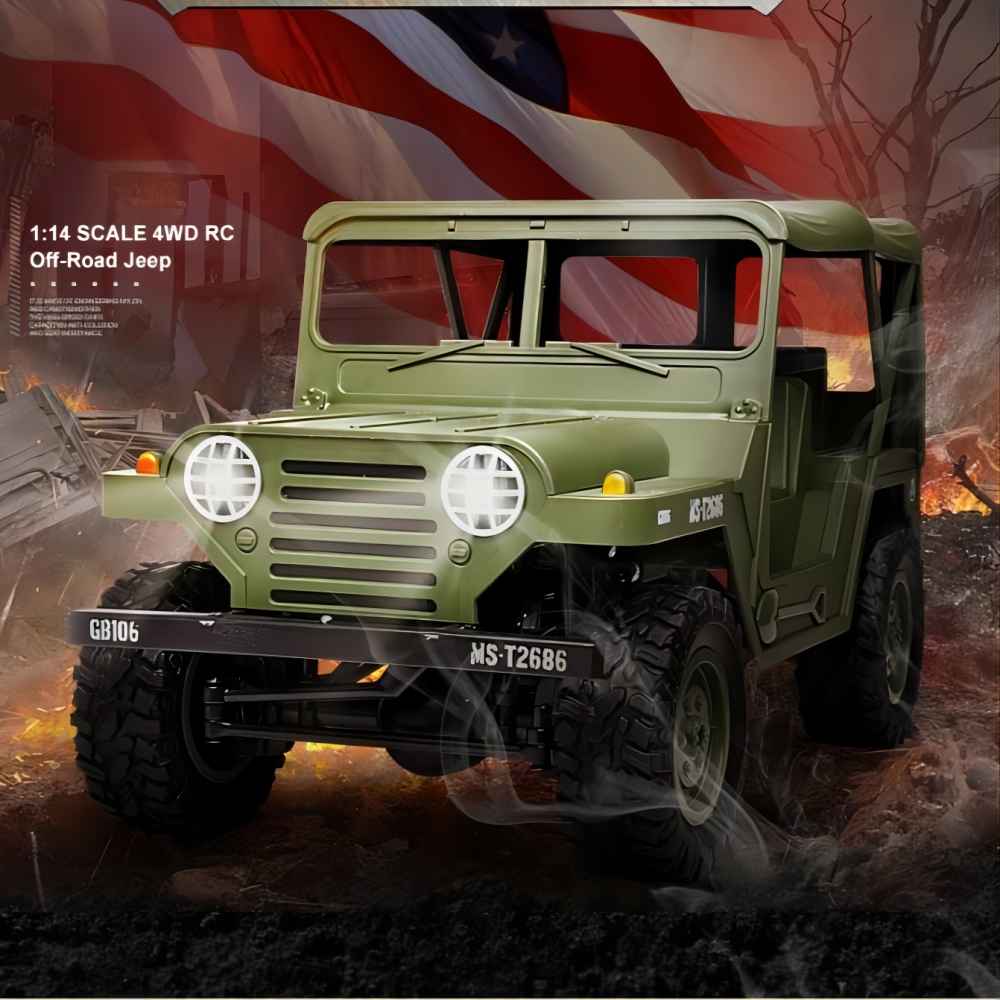 1:14 RC 4WD Off Road Jeep, 2 LED Headlights, 2.4GHz All Terrain, 15+Km/h, 50 Meters RC Distance, 2G 5-Wire Servo, Remote Control Climbing Vehicle, Green