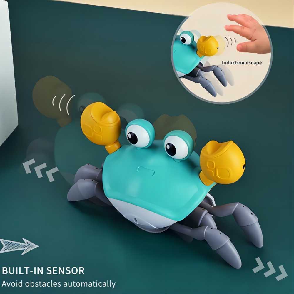 SKYMONSTER Crawling Crab Baby Toy with Music and Lights Automatically Avoid Obstacles, Walking Crab Toy for Toddlers 1+ Years Old, Blue