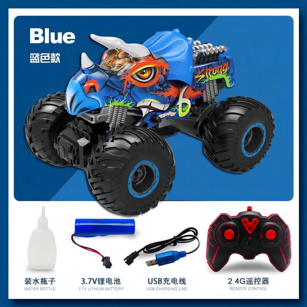 Triceratops Spray Remote Control Vehicle, 2.4GHz All Terrain Monster Cars, 1:16 Monster Truck RC Trucks, Monster Car with Spray Music and Light for Kids, Green