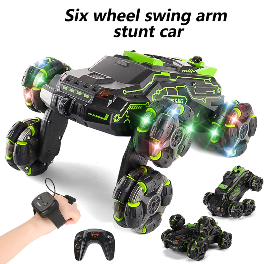 SKYMONSTER JC03 Six Wheel RC Stunt Car,4WD Swing Arm Drift Vehicle,2.4G Double Control Deformation Remote Control Cars with Lighting Spray for Ages 8-13 Kids Toys